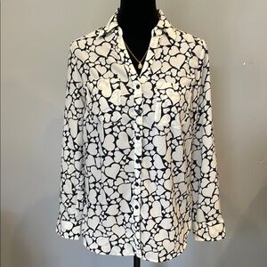 Talbots white blouse with blue heart pattern size small